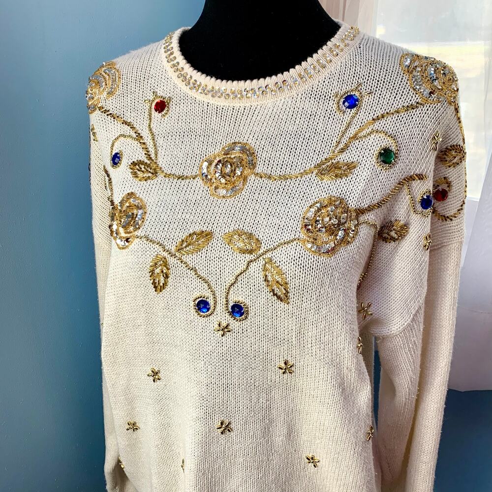 Celina Yang Vintage Sweater with Beading and Sequins Size Large - Picture 2 of 8